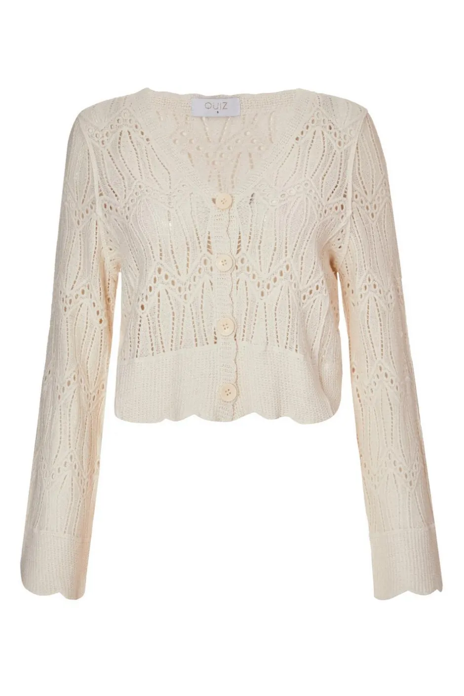 Quiz Knit Cropped Cardigan Cream Outlet