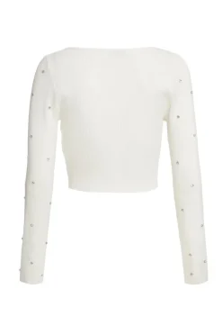 Quiz Cream Knit Diamante Cropped Jumper Discount