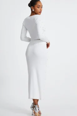 Quiz Cream Knit Diamante Midi Skirt Outlet