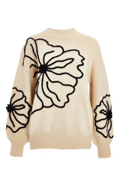 Quiz Cream Knit Floral Jumper