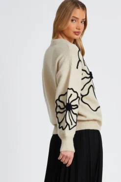 Quiz Cream Knit Floral Jumper