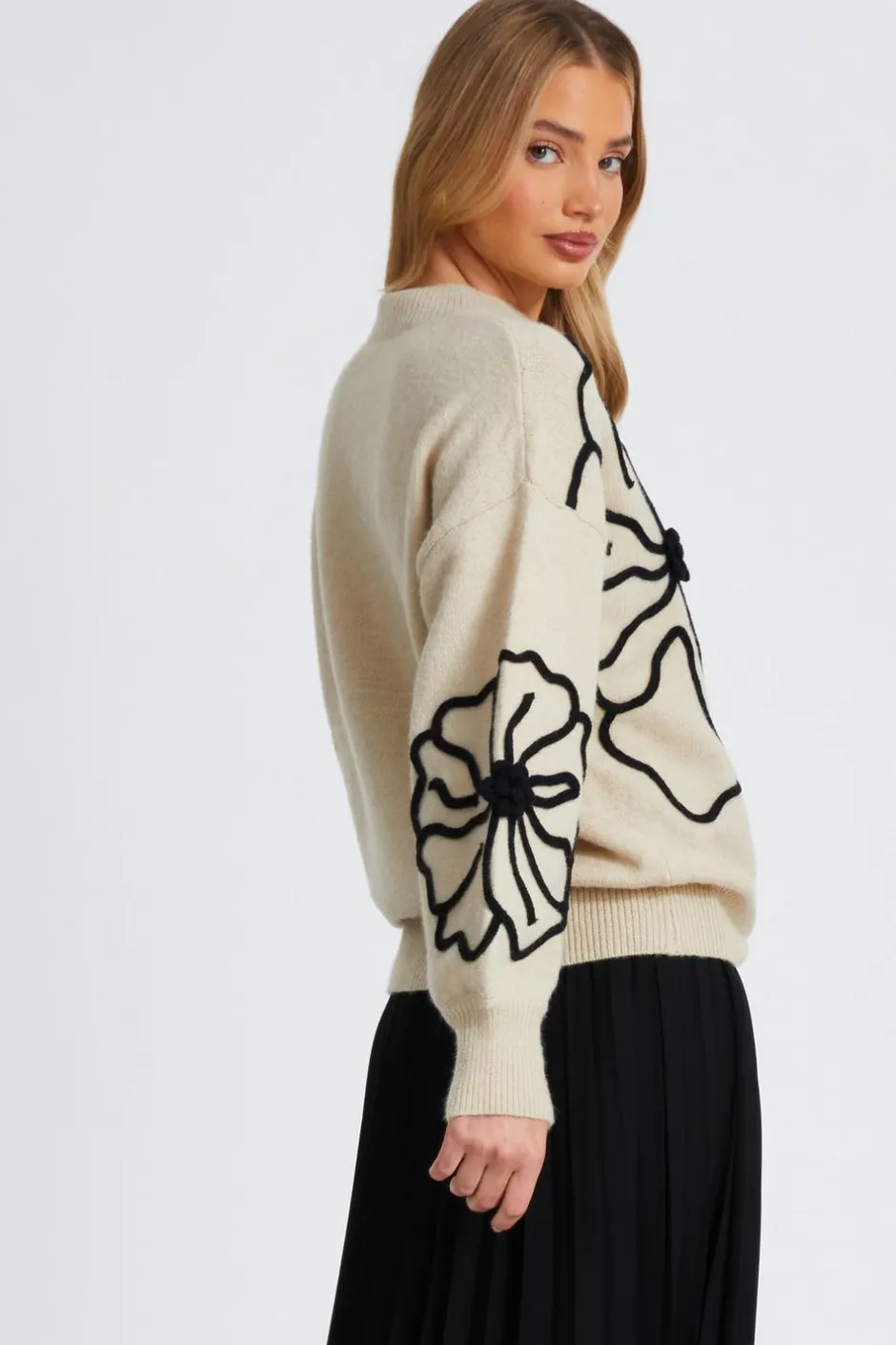 Quiz Cream Knit Floral Jumper