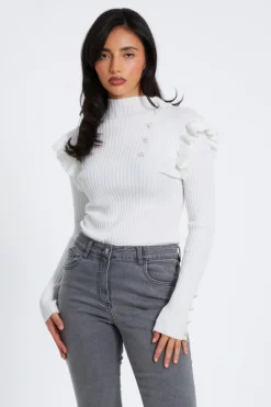 Quiz Cream Knit Frill Jumper