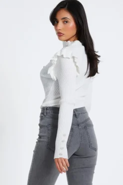 Quiz Cream Knit Frill Jumper