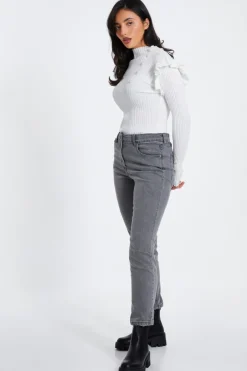 Quiz Cream Knit Frill Jumper