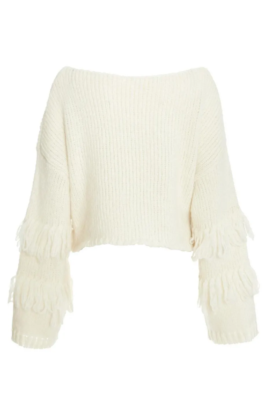 Quiz Cream Knit Fringe Detail Jumper Discount