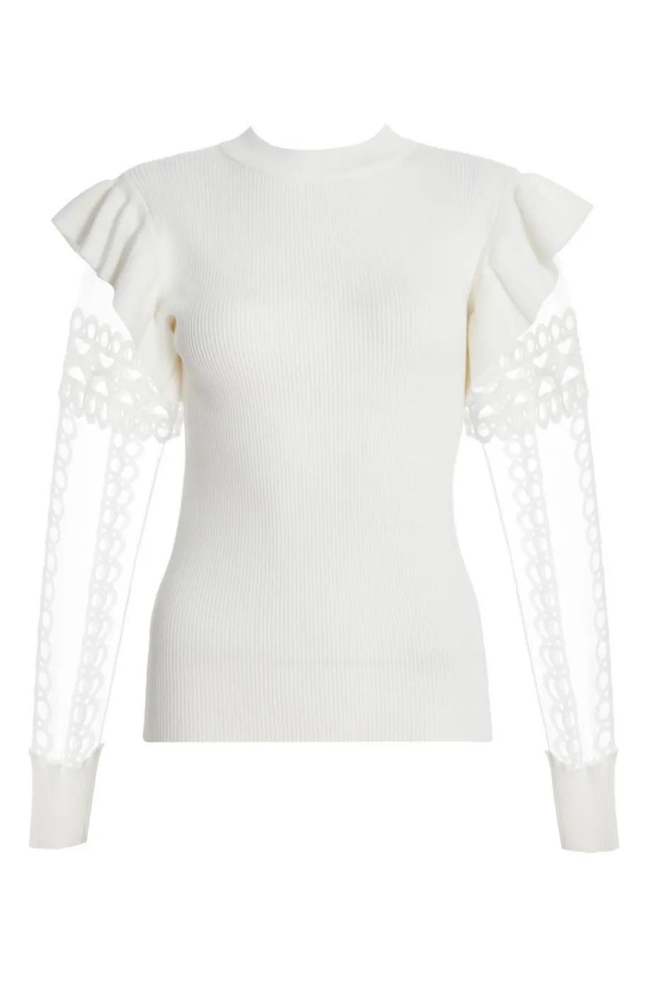 Quiz Knit Mesh Sleeve Jumper Cream Clearance