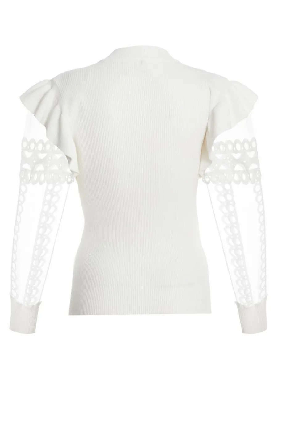 Quiz Knit Mesh Sleeve Jumper Cream Clearance