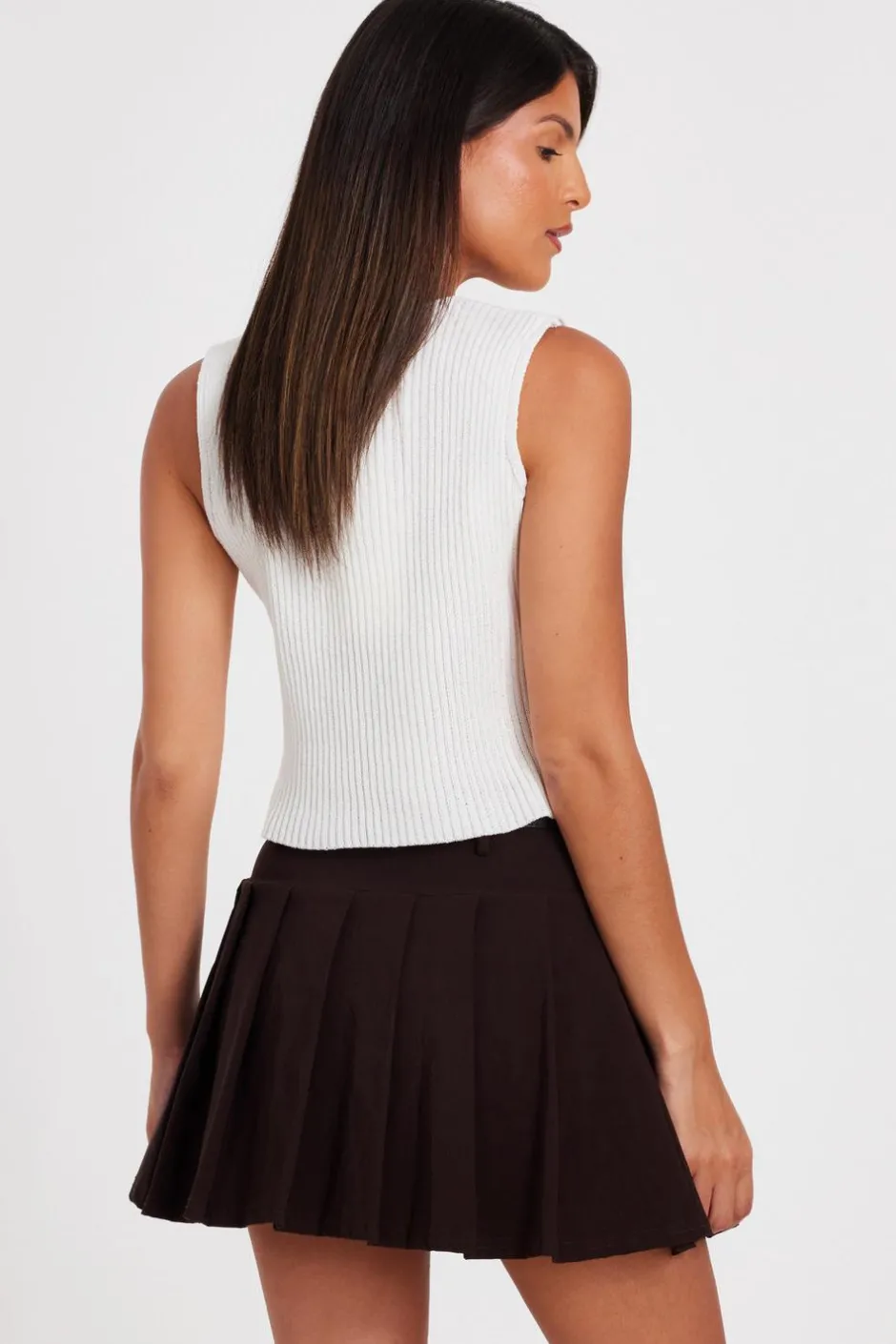 Quiz Knit Mini Bow Top Cream Hot