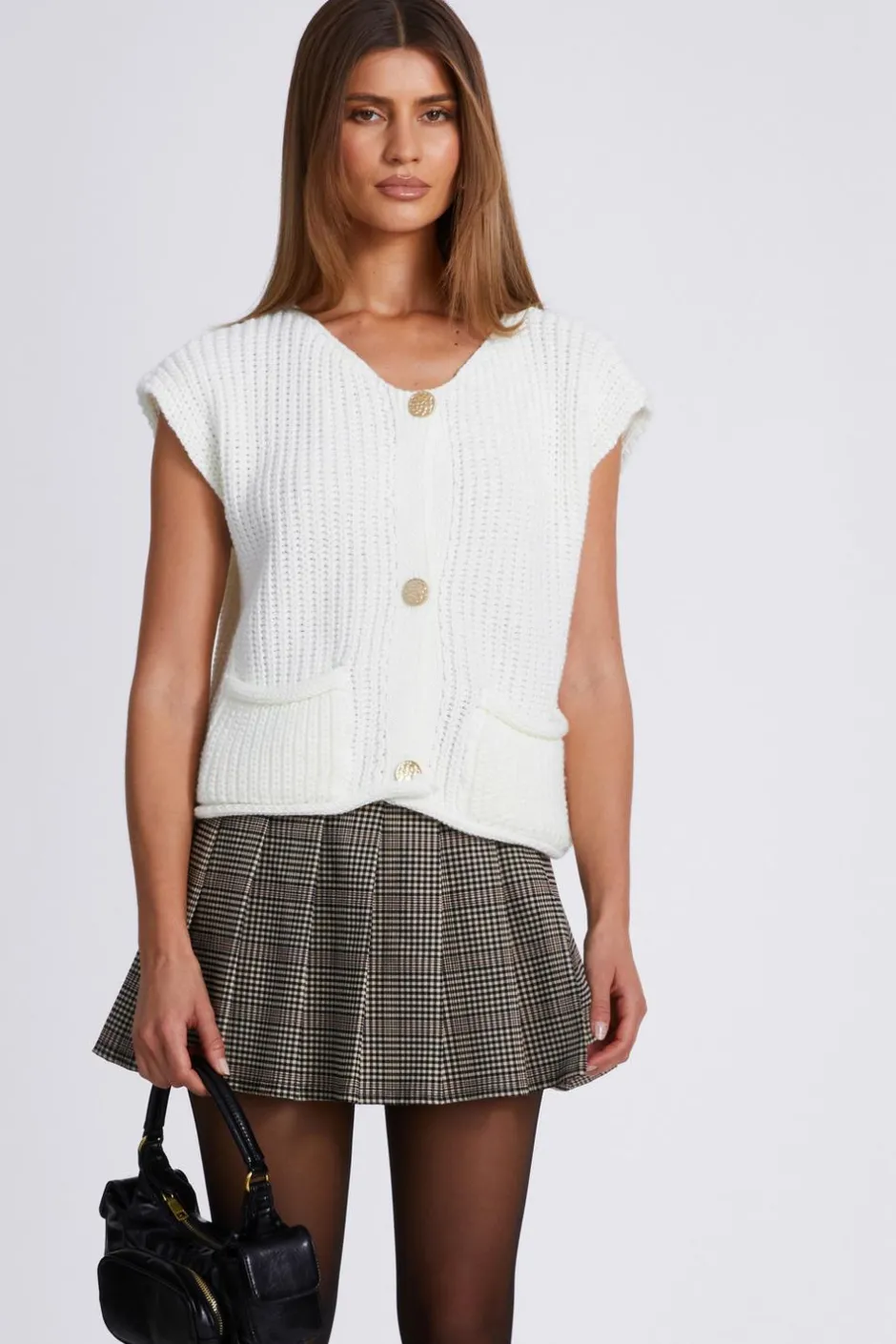 Quiz Knit Sleeveless Cardigan Cream
