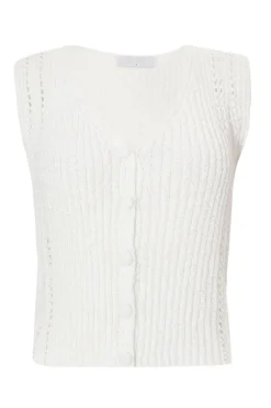 Quiz Cream Knitted Button Front Top Online