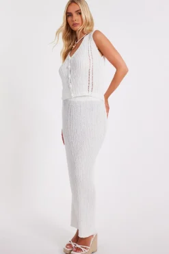 Quiz Cream Knitted Button Front Top Online