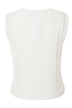 Quiz Cream Knitted Button Front Top Online