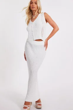 Quiz Cream Knitted Midaxi Skirt Sale