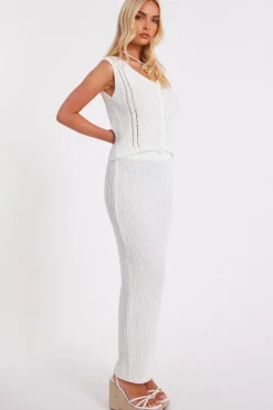 Quiz Cream Knitted Midaxi Skirt Sale