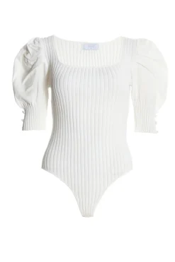 Quiz Knitted Puff Sleeve Bodysuit Cream Sale