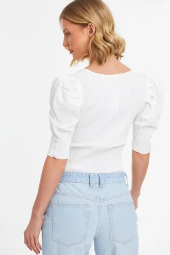 Quiz Knitted Puff Sleeve Bodysuit Cream Sale