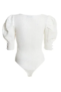 Quiz Knitted Puff Sleeve Bodysuit Cream Sale