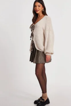 Quiz Cream Knitted Tie Front Cardigan New