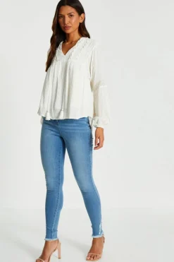 Quiz Cream Lace Tie Top Discount
