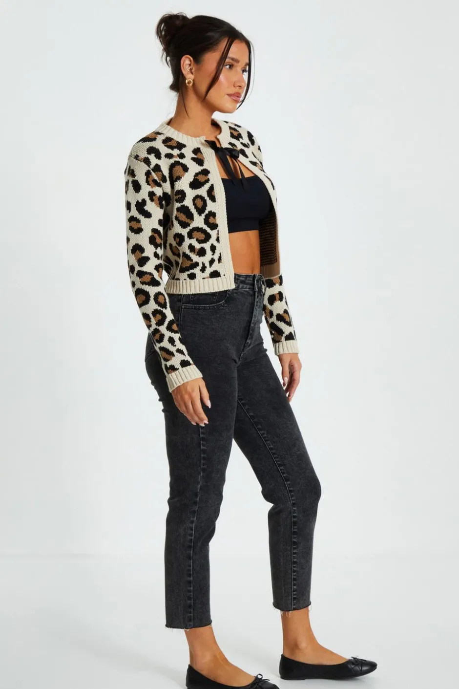 Quiz Cream Leopard Print Knit Cardigan Clearance