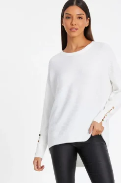 Quiz Light Knit Buttoned Jumper Cream Sale