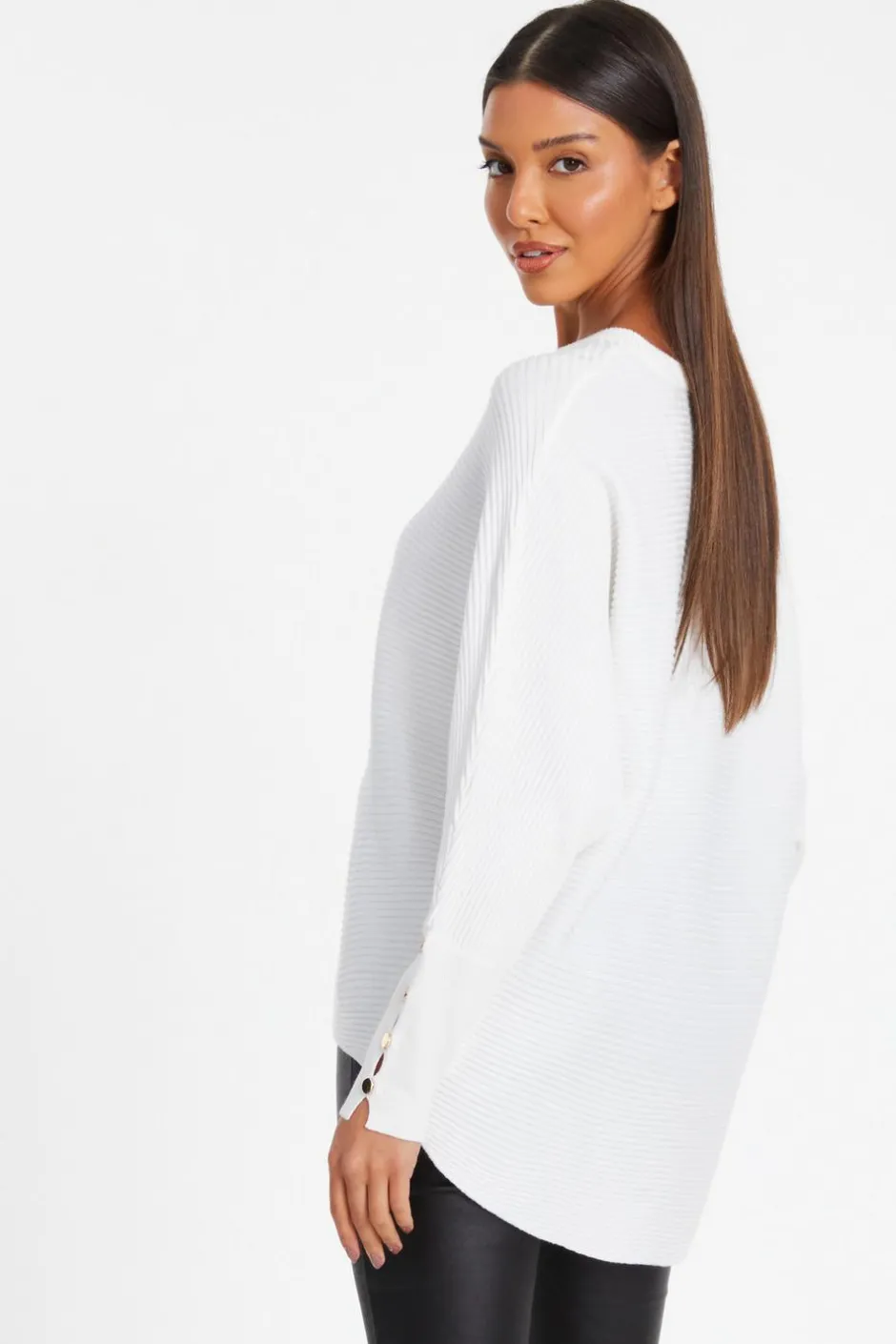Quiz Light Knit Buttoned Jumper Cream Sale
