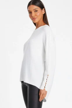Quiz Light Knit Buttoned Jumper Cream Sale