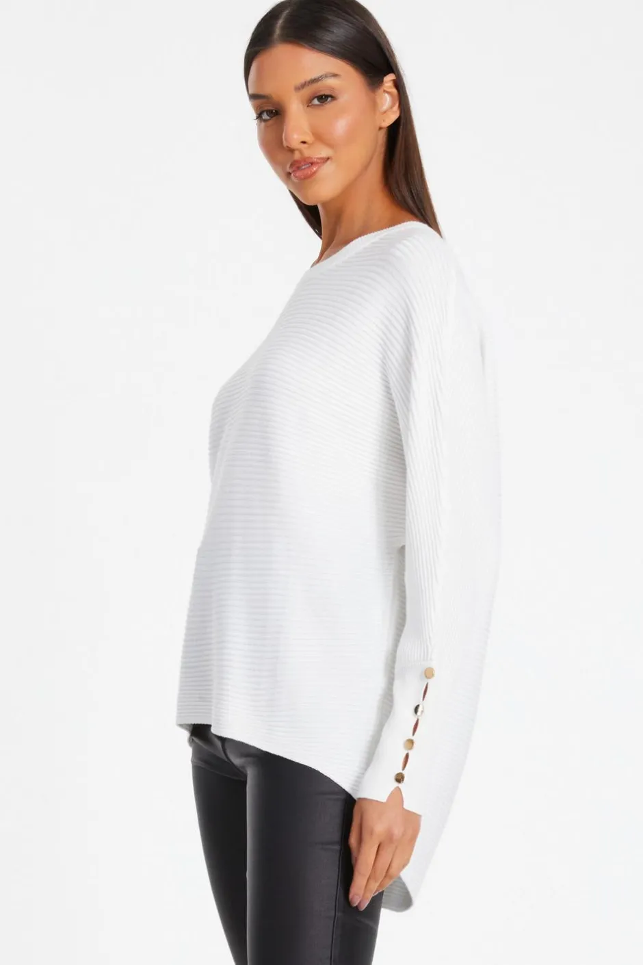 Quiz Light Knit Buttoned Jumper Cream Sale