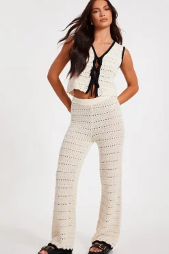 Quiz Cream Light Knit Trousers Sale
