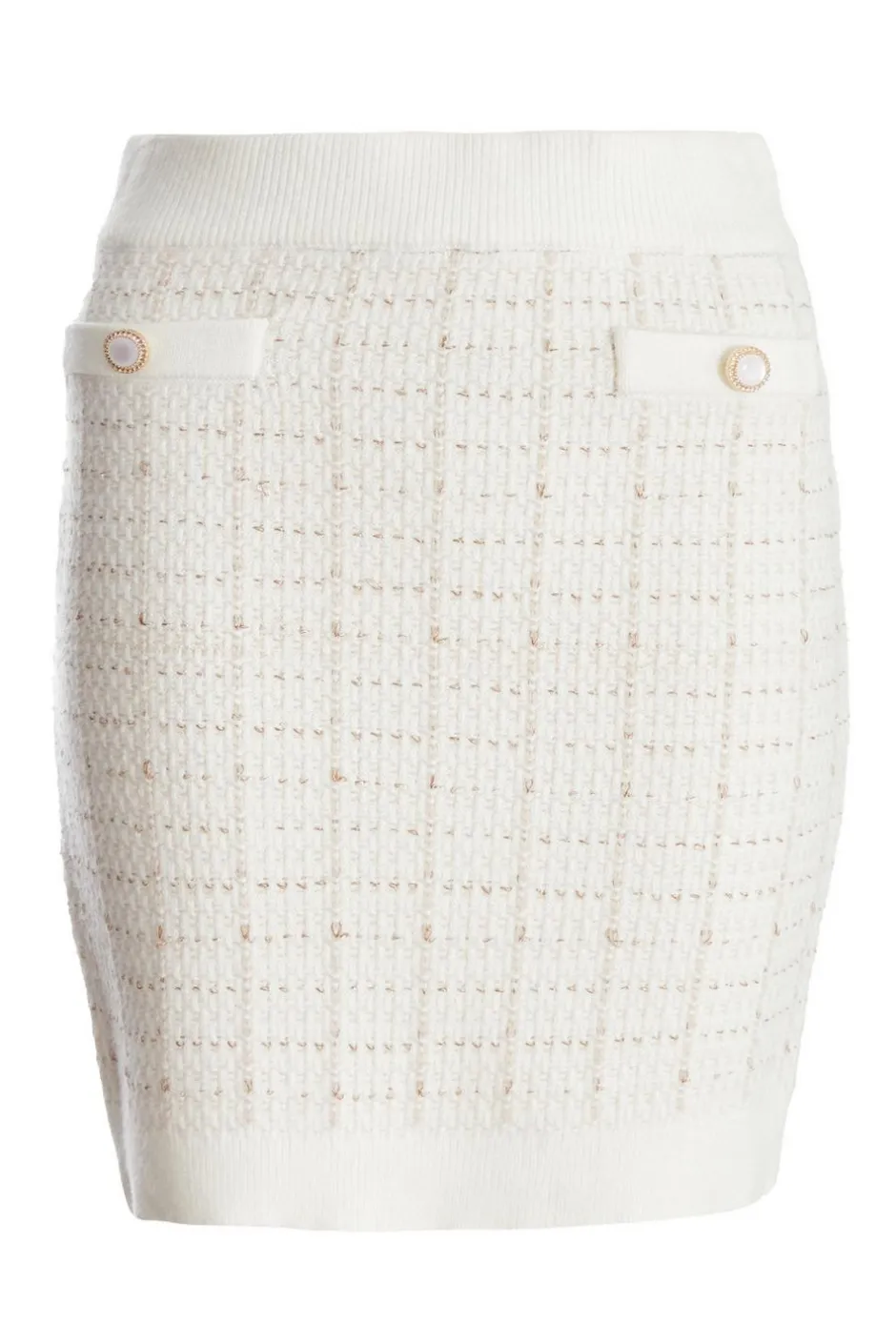 Quiz Cream Metallic Knit Skirt Online