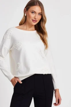 Quiz Cream Pearl Embellished Jumper