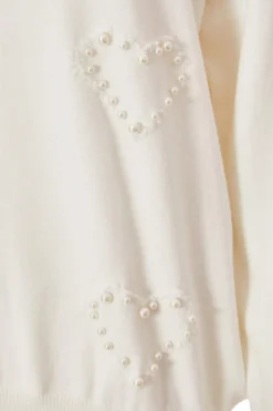 Quiz Cream Pearl Embellished Jumper