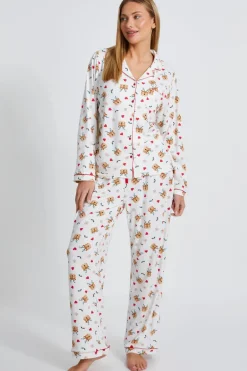 Quiz Cream Reindeer Print Long Pyjama Set Clearance