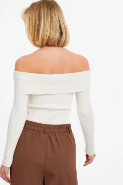Quiz Ribbed Bardot Jumper Cream New