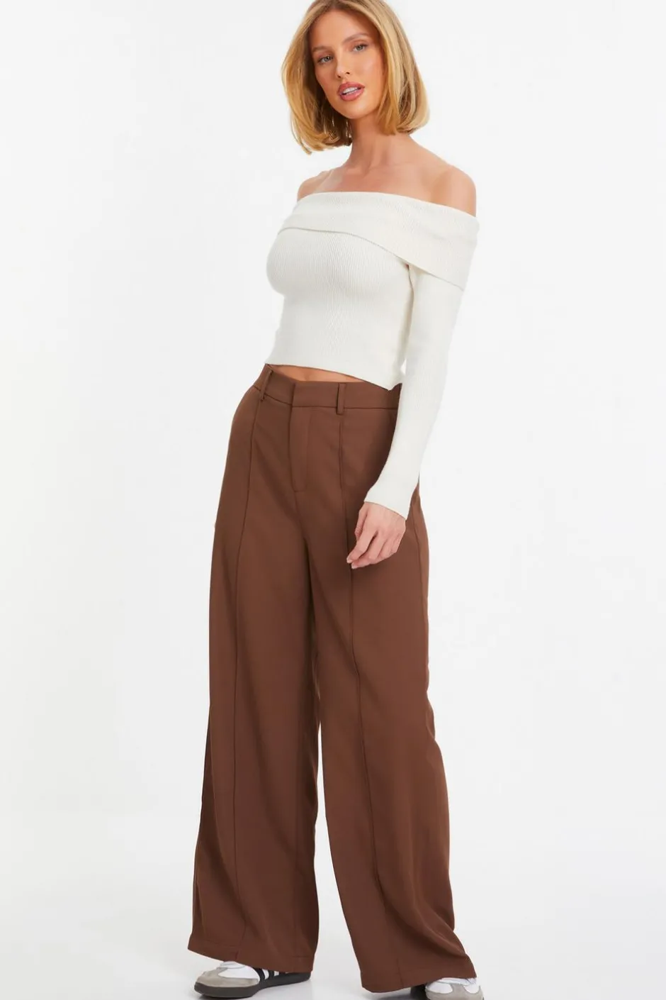 Quiz Ribbed Bardot Jumper Cream New