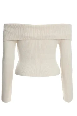 Quiz Ribbed Bardot Jumper Cream New