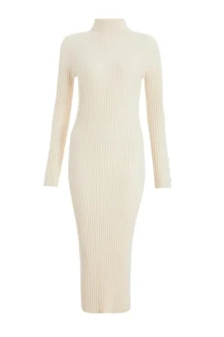 Quiz Cream Ribbed Knit Jumper Dress Online