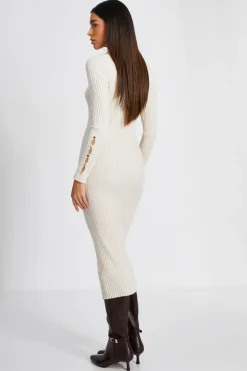 Quiz Cream Ribbed Knit Jumper Dress Online
