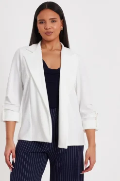 Quiz Ruched Sleeve Blazer Cream Clearance