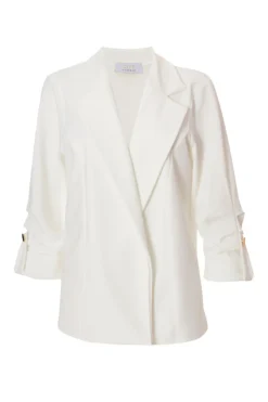 Quiz Ruched Sleeve Blazer Cream Clearance