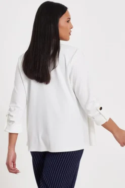 Quiz Ruched Sleeve Blazer Cream Clearance