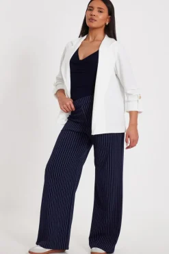 Quiz Ruched Sleeve Blazer Cream Clearance