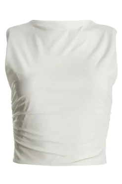 Quiz Ruched Sleeveless Crop Top Cream Hot