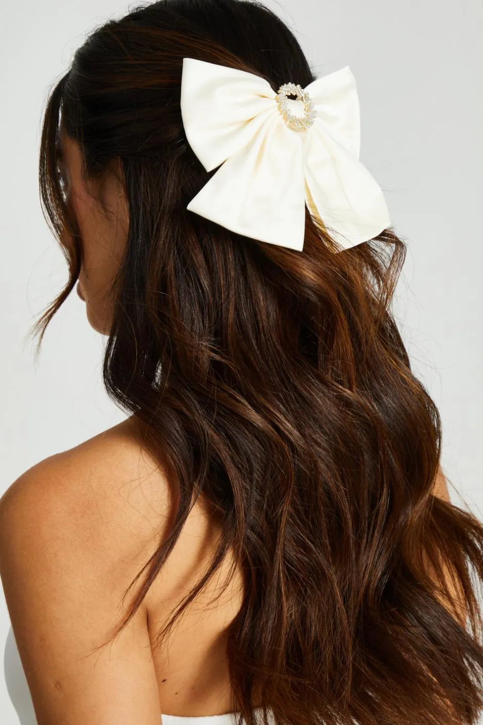 Quiz Satin Embellished Hair Bow Cream Hot
