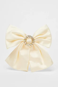 Quiz Satin Embellished Hair Bow Cream Hot