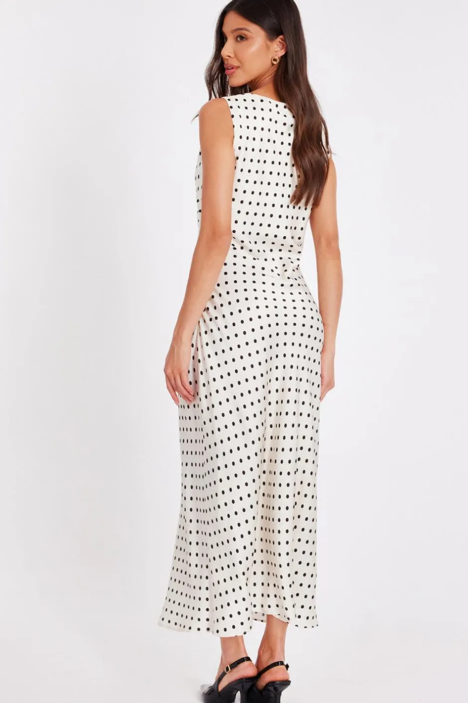 Quiz Cream Satin Polka Dot Midaxi Dress Sale