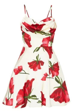 Quiz Cream Satin Rose Print Mini Dress Outlet