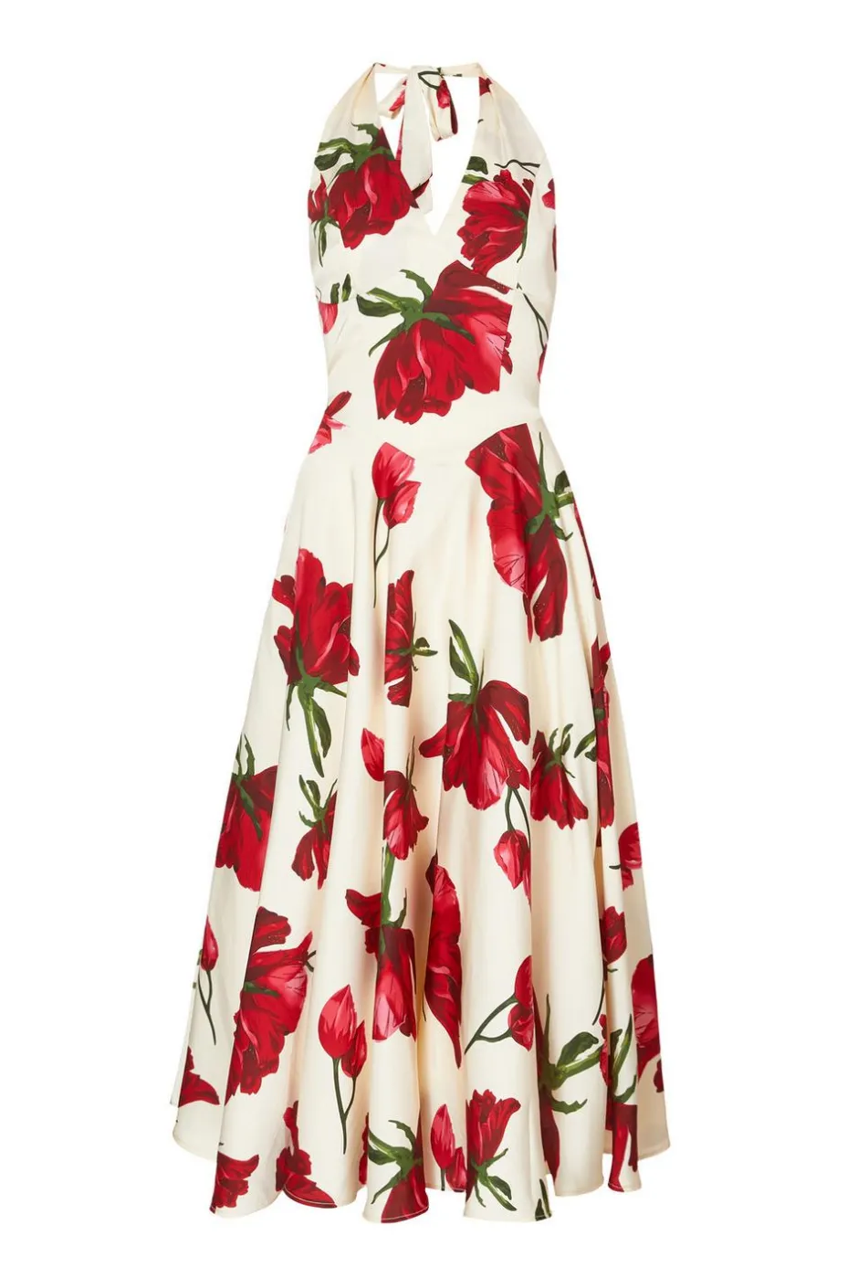 Quiz Cream Satin Rose Print Midi Dress Clearance