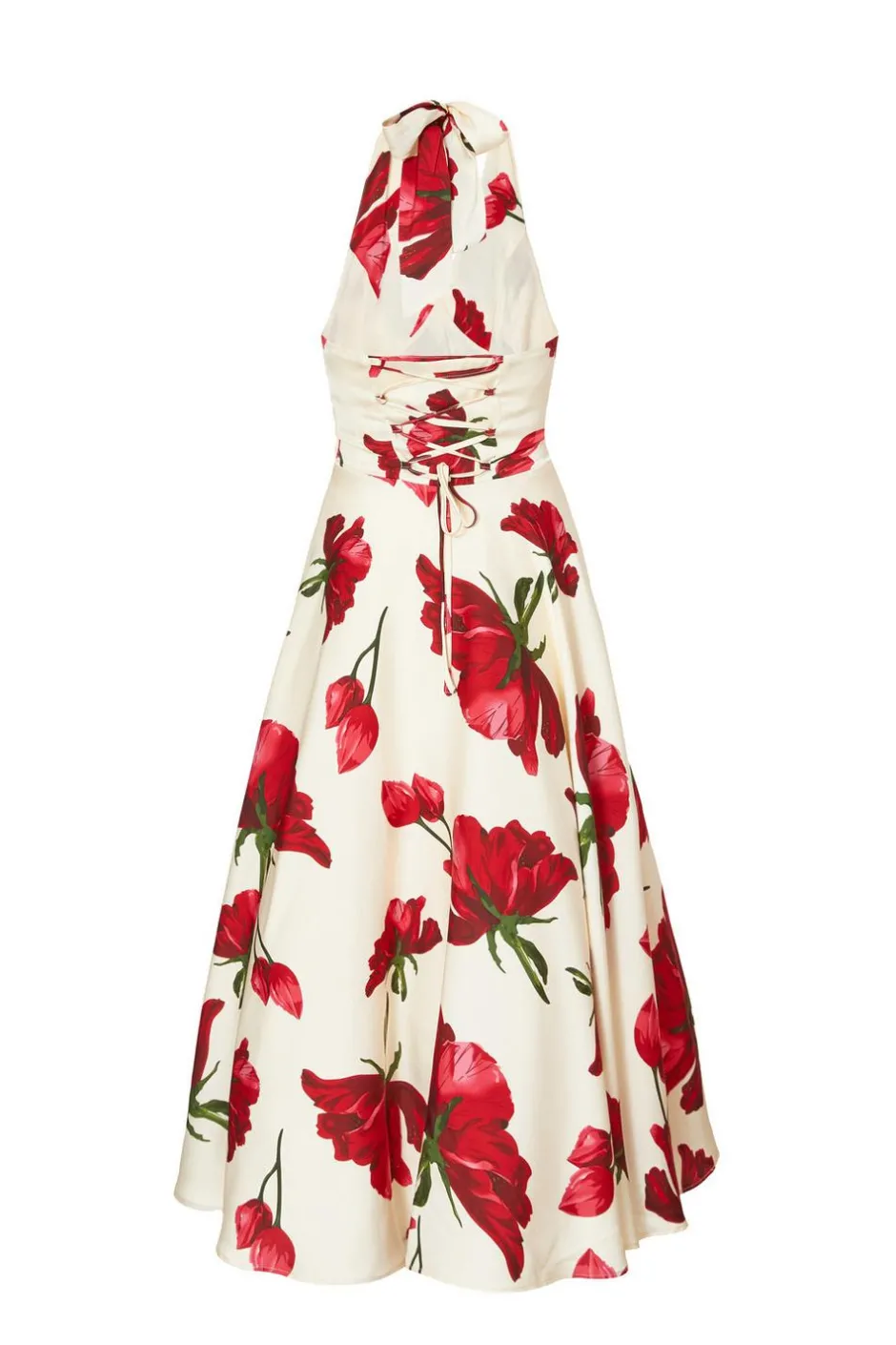 Quiz Cream Satin Rose Print Midi Dress Clearance